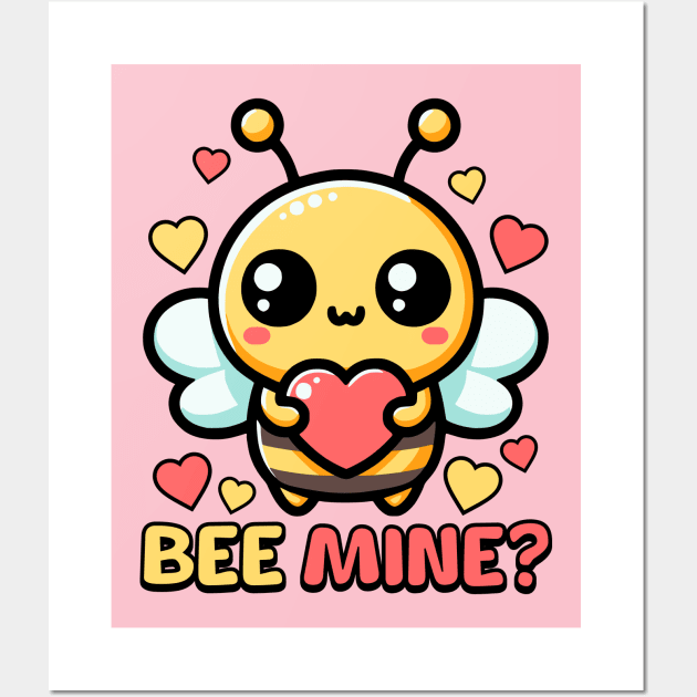 Bee Mine! Cute Valentines Day Bee Pun Wall Art by Cute And Punny